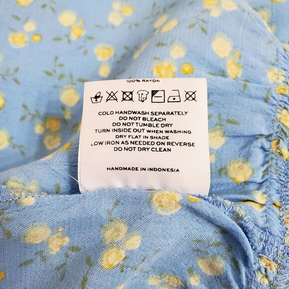 Faithfull The Brand Charlotte Mini Dress 6 Smocked Blue Ditsy Floral Puf… - Picture 14 of 14